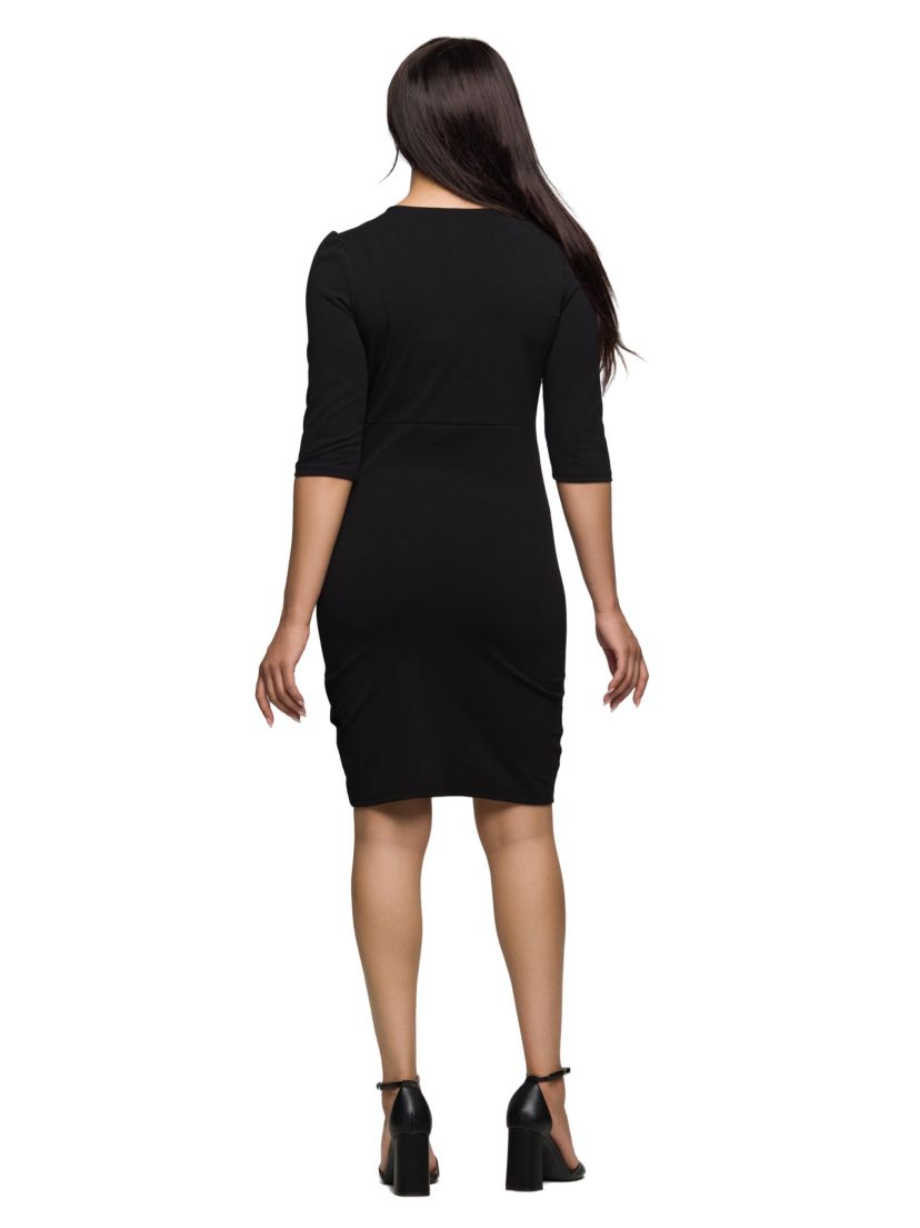 Womens Solid Color V Neck Faux Wrap Dress