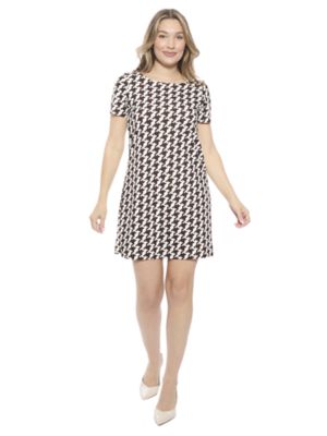 24seven Comfort Apparel Womens Geometric Short Sleeve Round Neck Mini Shift Dress