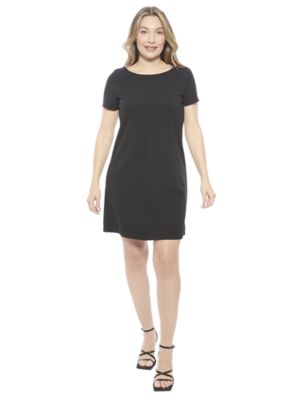 24seven Comfort Apparel Womens Solid Short Sleeve Round Neck Mini Shift Dress