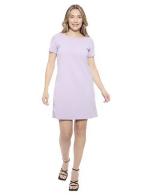 24seven Comfort Apparel Womens Solid Short Sleeve Round Neck Mini Shift Dress, Lilac, XL