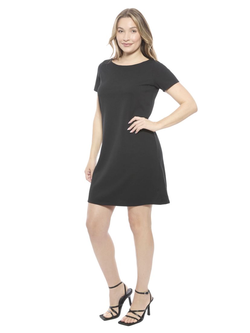 24seven Comfort Apparel Womens Solid Short Sleeve Round Neck Mini Shift  Dress | Belk