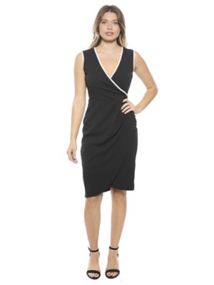 24seven Comfort Apparel Womens V Neck Sleeveless Faux Wrap Tulip Hemline Midi Dress