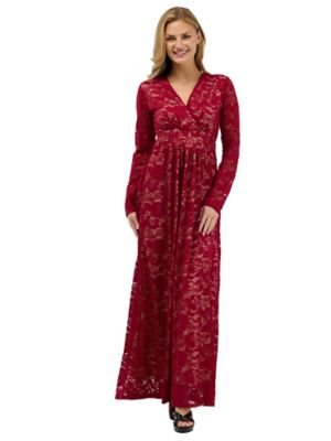 24seven Comfort Apparel Elevate Womens Elegant V Neck Long Sleeve Floral Lace Dress, 1X