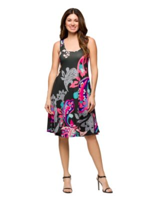 24seven Comfort Apparel Womens Pink Paisley Print Sleeveless Knee Length Tank Swing Dress