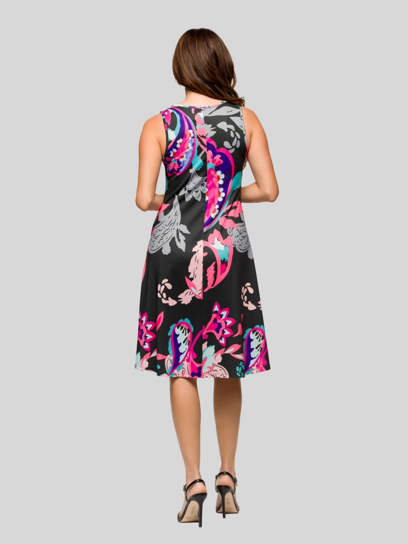 Womens Pink Paisley Print Sleeveless Knee Length Tank Swing Dress