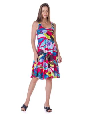 24seven Comfort Apparel Womens Bright Pink Sleeveless Knee Length Tank Swing Dress