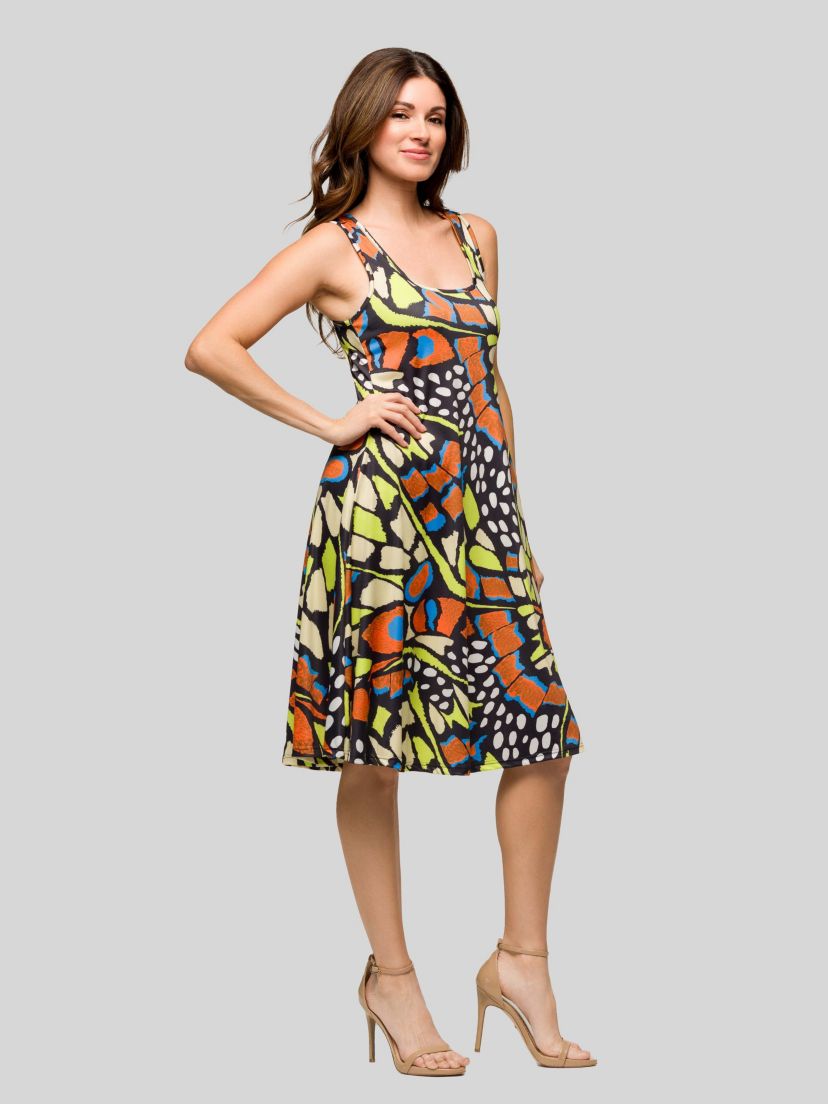 Womens Butterfly Print Sleeveless Knee Length Tank Swing Dress
