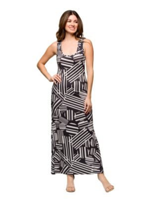 24seven Comfort Apparel Womens Black and White Womens Razorback Tank Casual Maxi Dress, Small