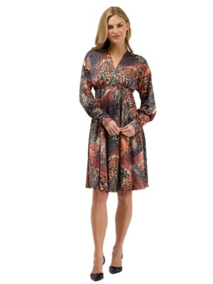 24seven Comfort Apparel Elevate Womens Long Sleeve V Neck Empire Waist Knee Length Flare Dress