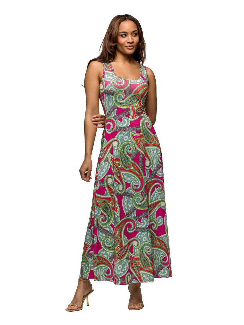Womens Hot Pink Paisley Print Scoop Neck A Line Sleeveless Maxi Dress