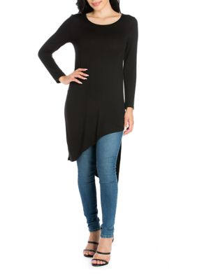24seven Comfort Apparel Women's Long Sleeve Knee Length Asymmetrical Tunic Top