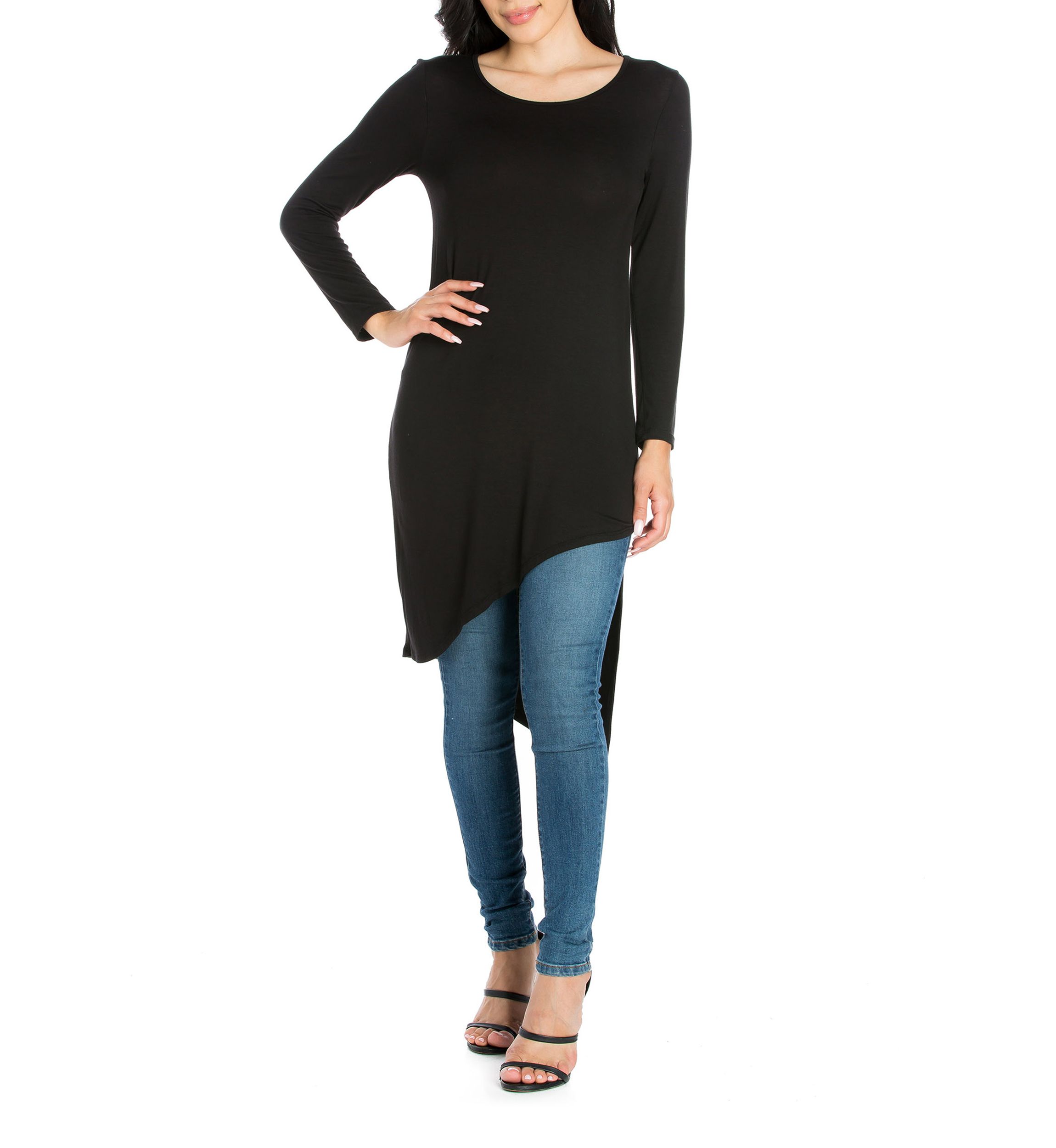 Womens Long Sleeve Knee Length Asymmetrical Tunic Top