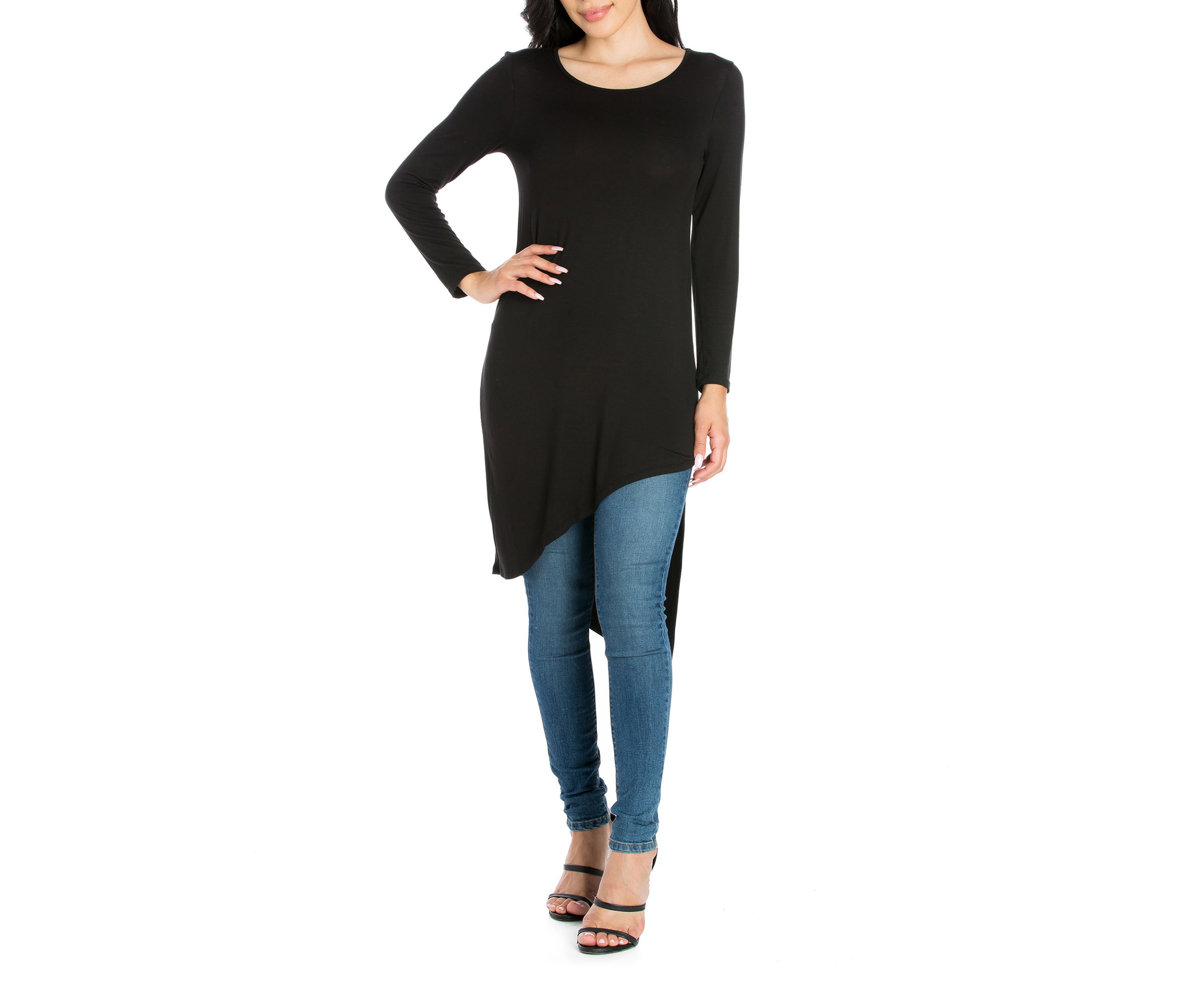 Womens Long Sleeve Knee Length Asymmetrical Tunic Top
