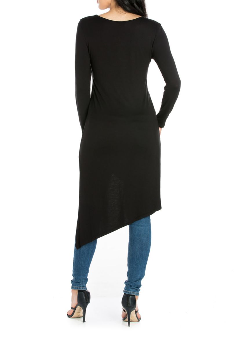 Womens Long Sleeve Knee Length Asymmetrical Tunic Top