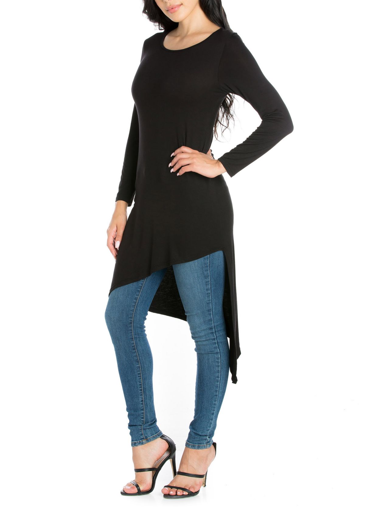 Womens Long Sleeve Knee Length Asymmetrical Tunic Top