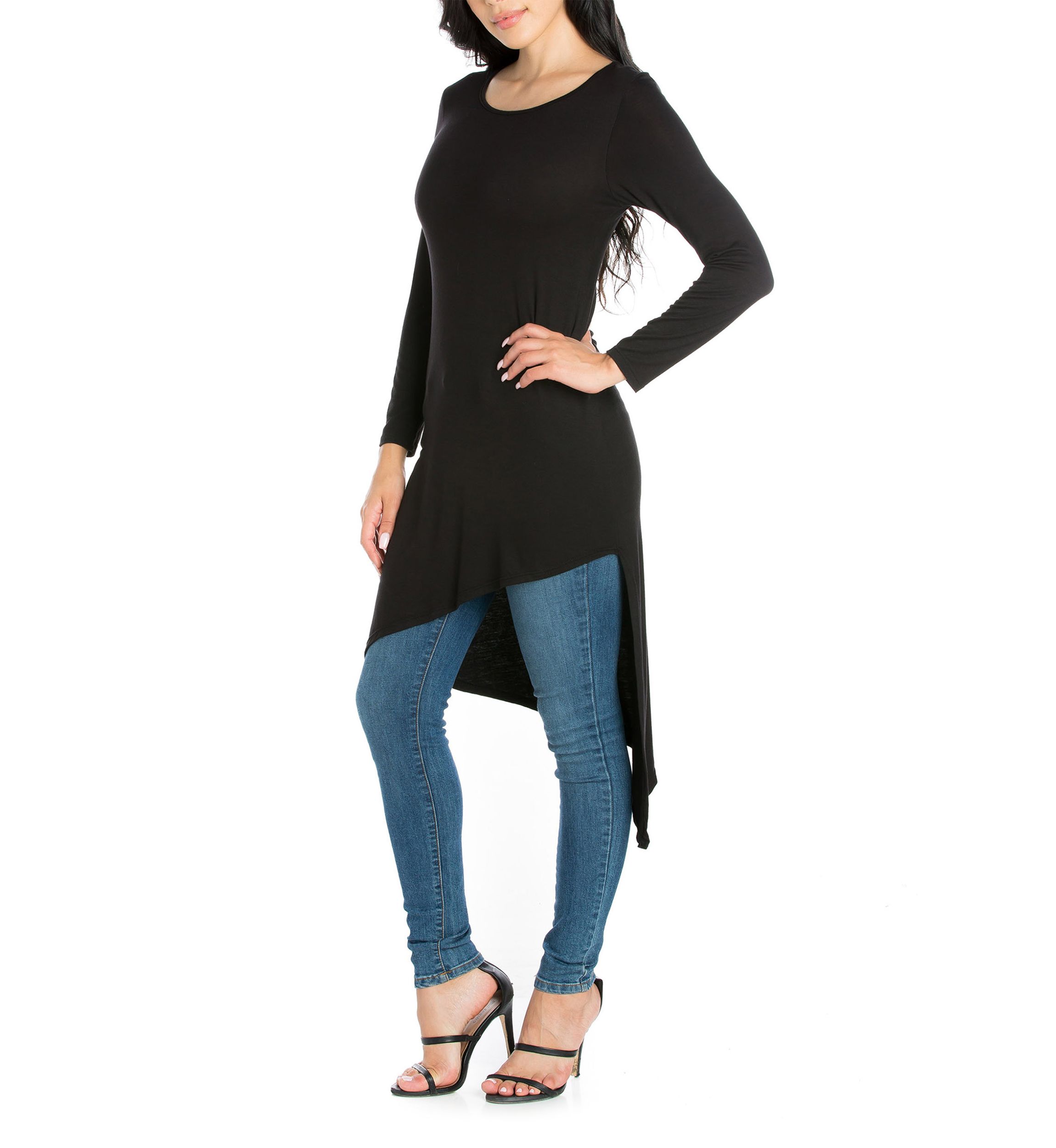 Womens Long Sleeve Knee Length Asymmetrical Tunic Top