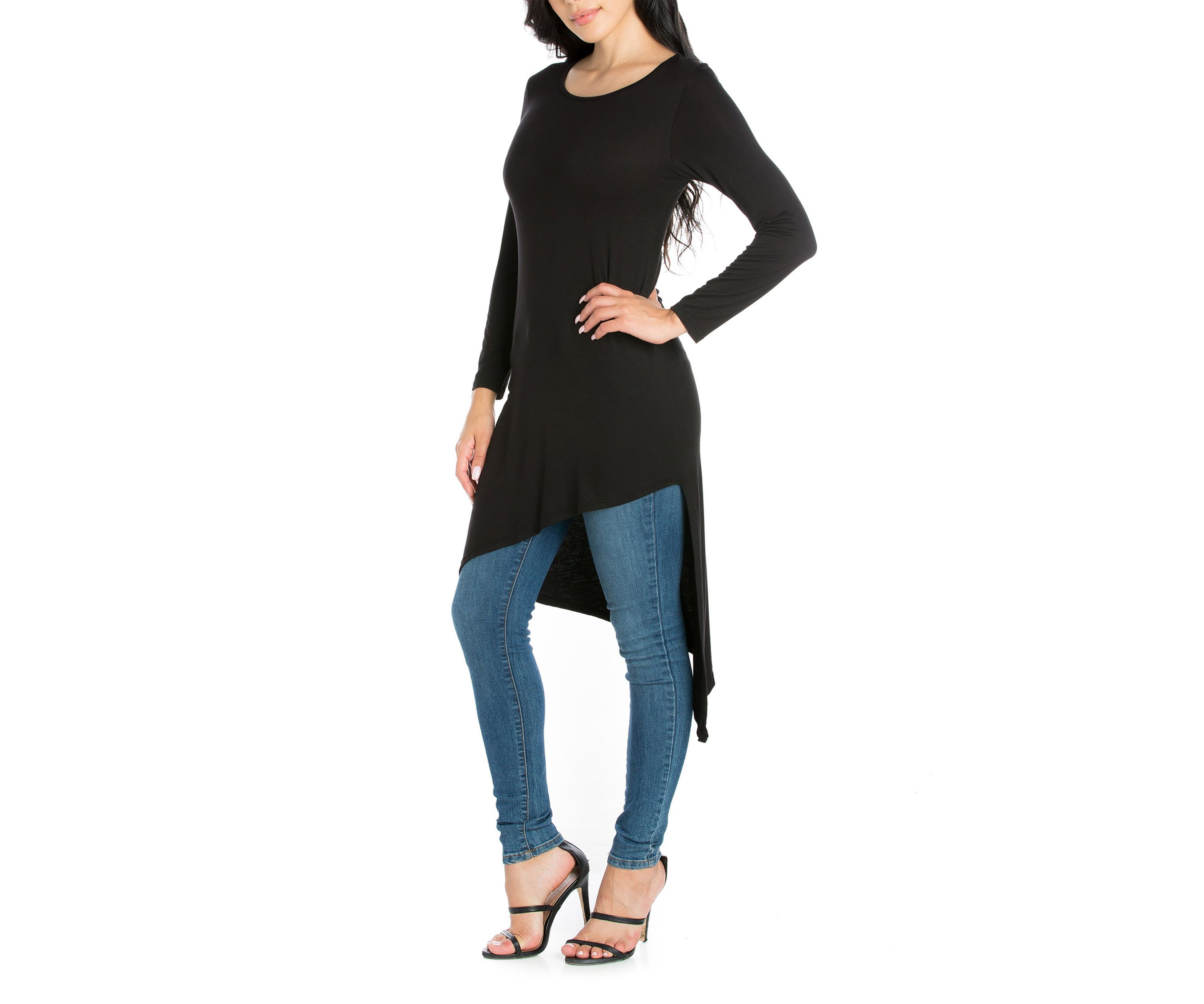 Womens Long Sleeve Knee Length Asymmetrical Tunic Top