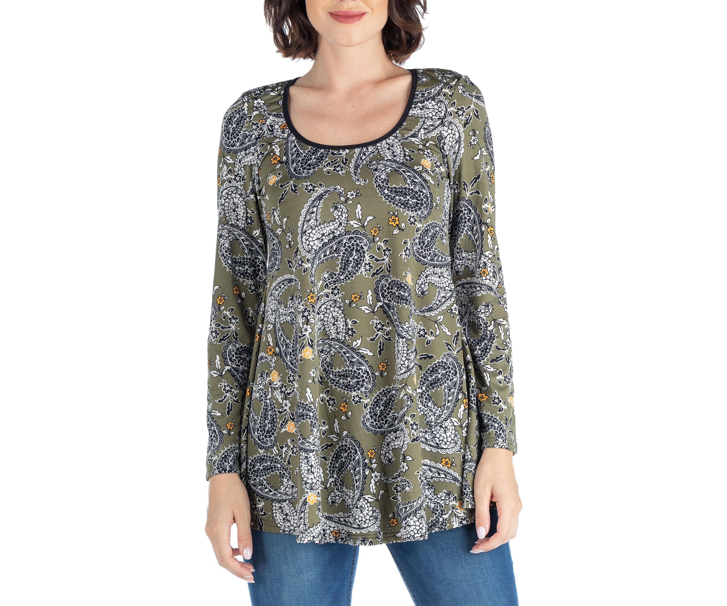 Army Green Paisley Long Sleeve Tunic Top