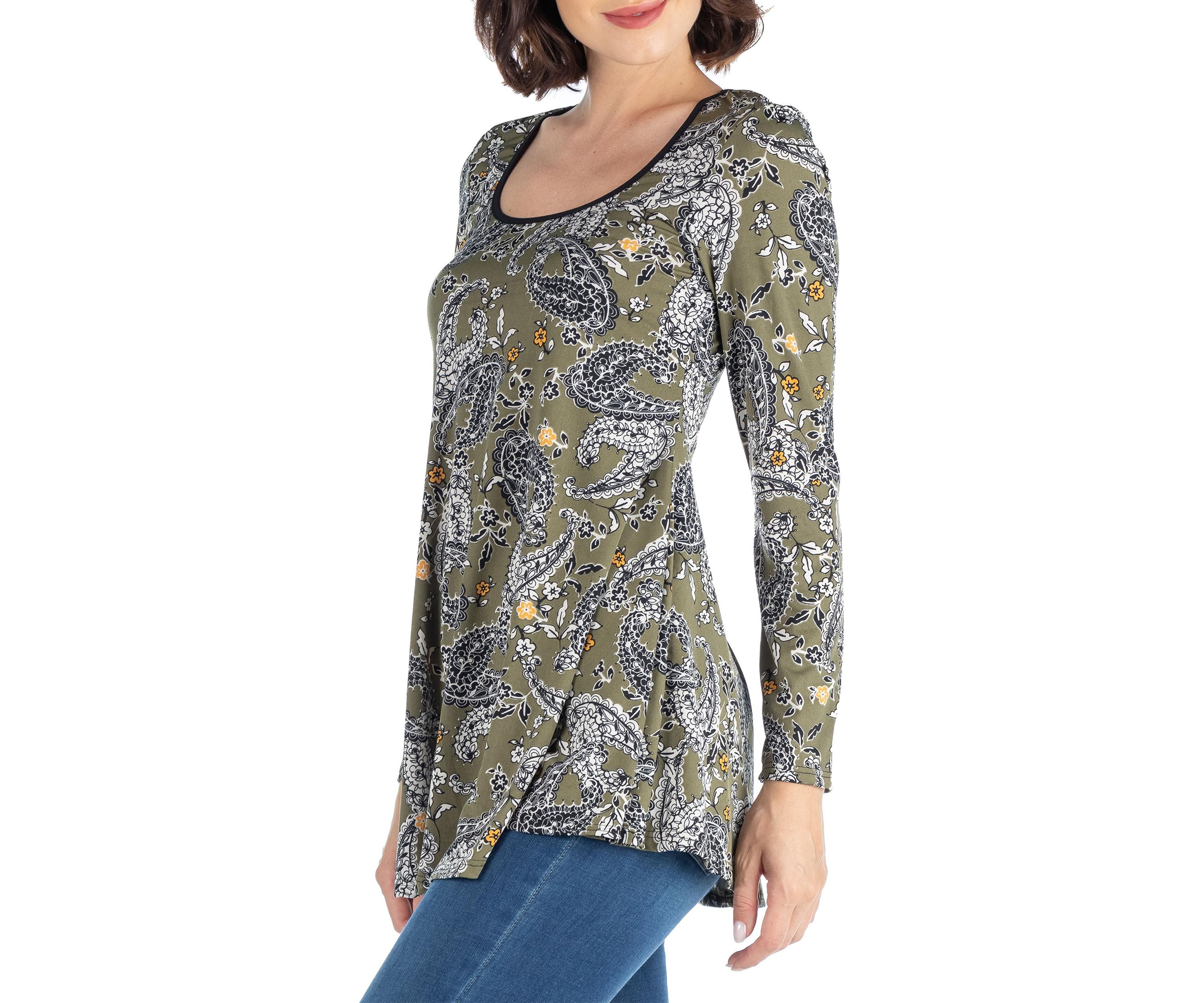 Army Green Paisley Long Sleeve Tunic Top
