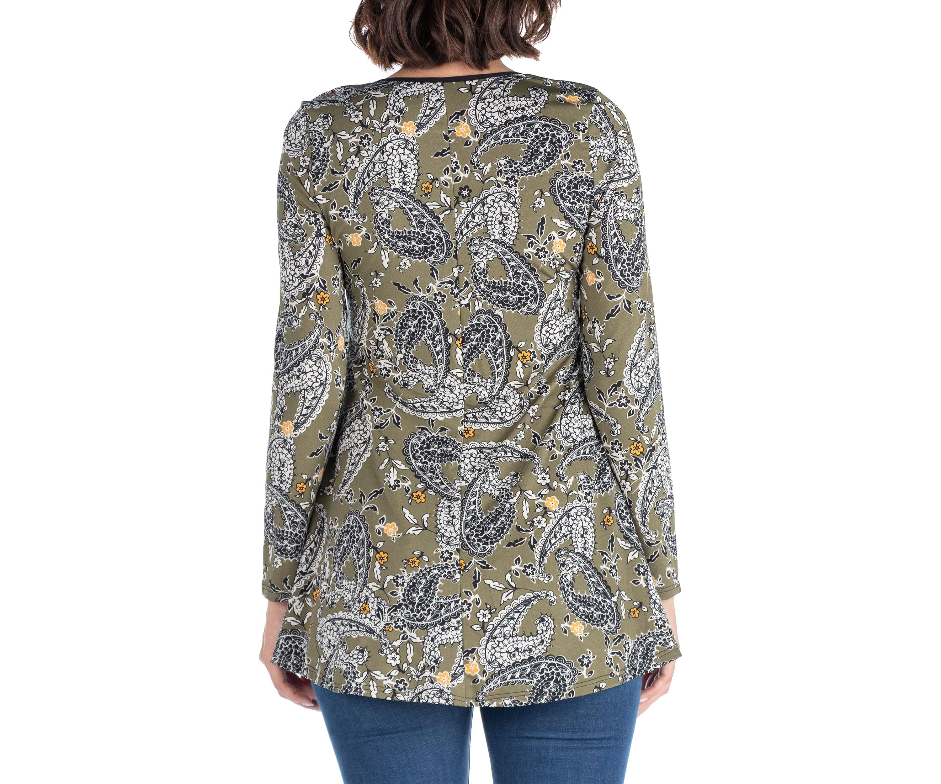 Army Green Paisley Long Sleeve Tunic Top