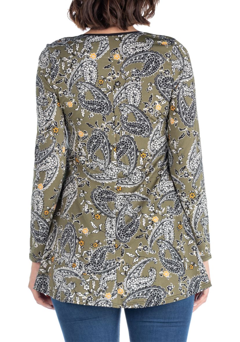 Army Green Paisley Long Sleeve Tunic Top