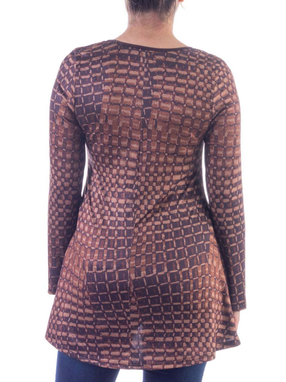 Brown Scoop Neck Long Sleeve Tunic Top