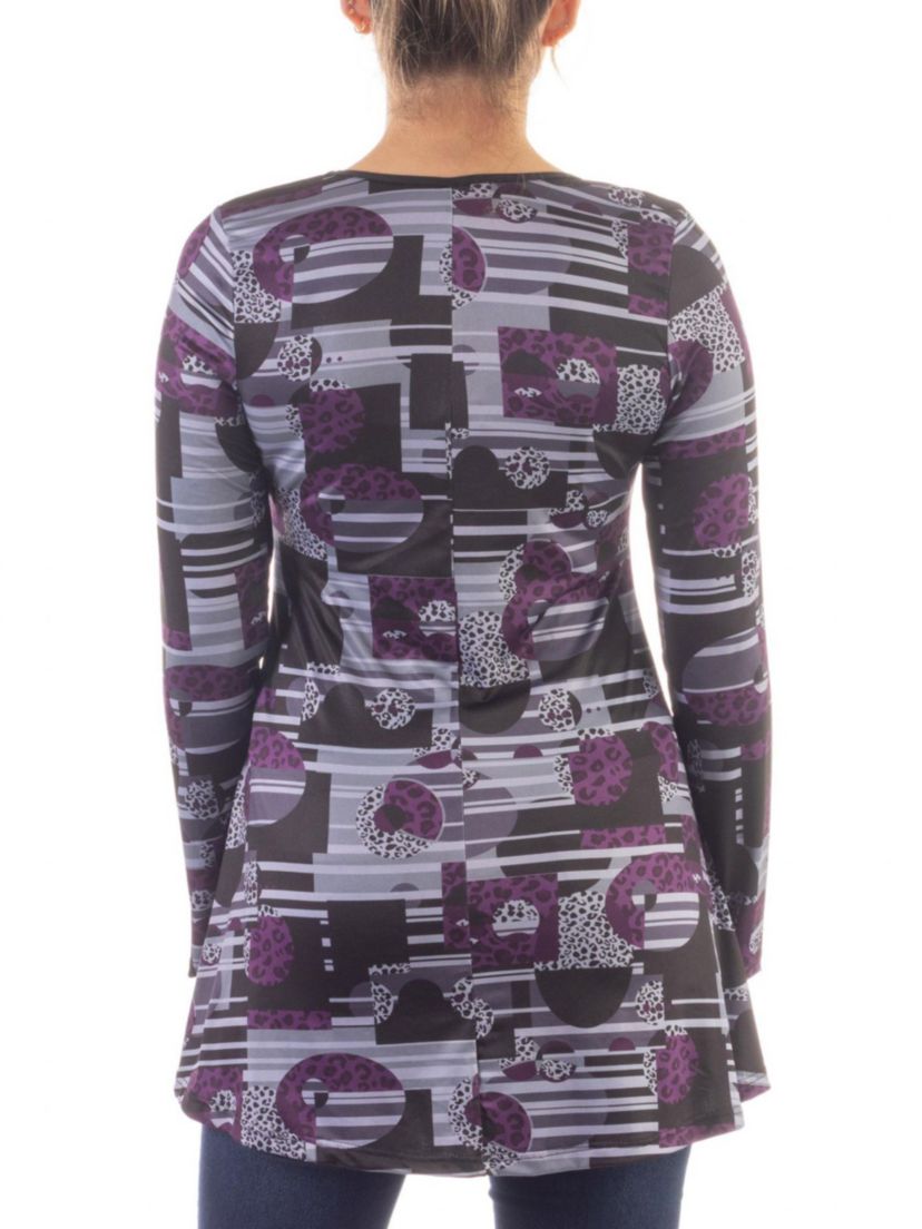 Purple Print Scoop Neck Long Sleeve Tunic Top