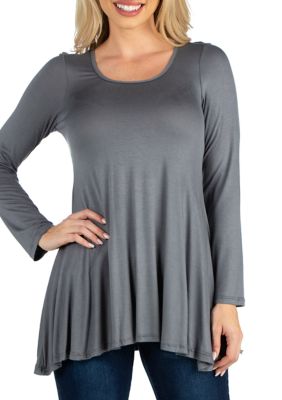 Long Sleeve Solid Color Swing Style Flared Tunic Top