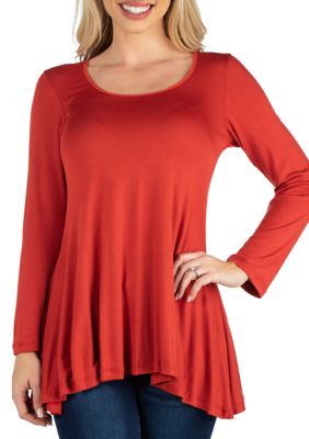 Long Sleeve Solid Color Swing Style Flared Tunic Top