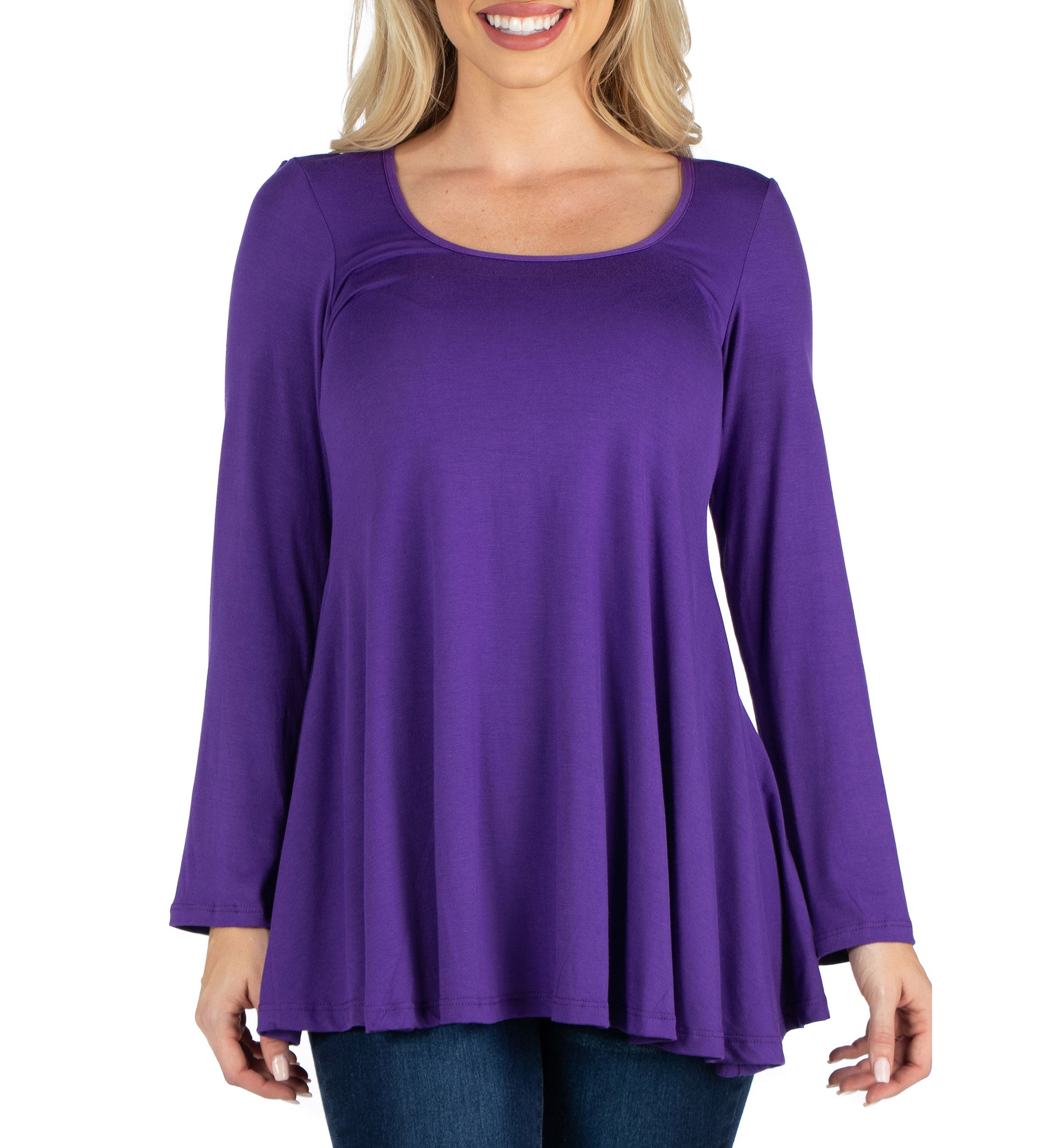 Long Sleeve Solid Color Swing Style Flared Tunic Top