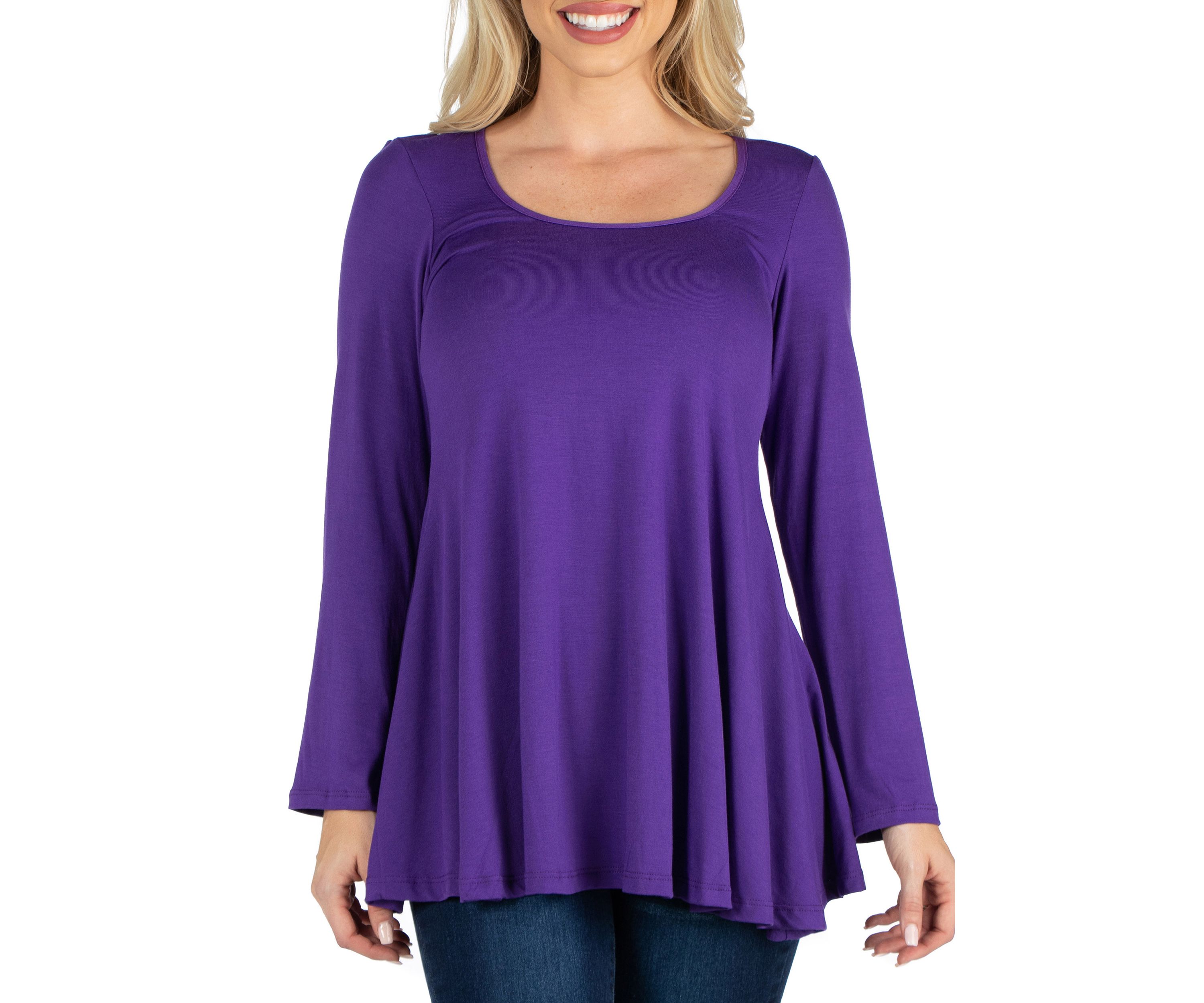 Long Sleeve Solid Color Swing Style Flared Tunic Top
