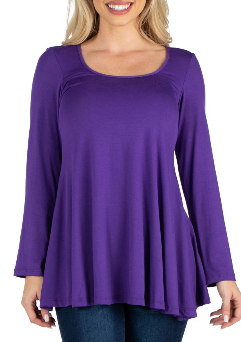 Long Sleeve Solid Color Swing Style Flared Tunic Top