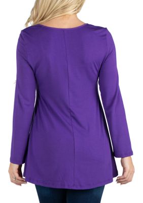Long Sleeve Solid Color Swing Style Flared Tunic Top