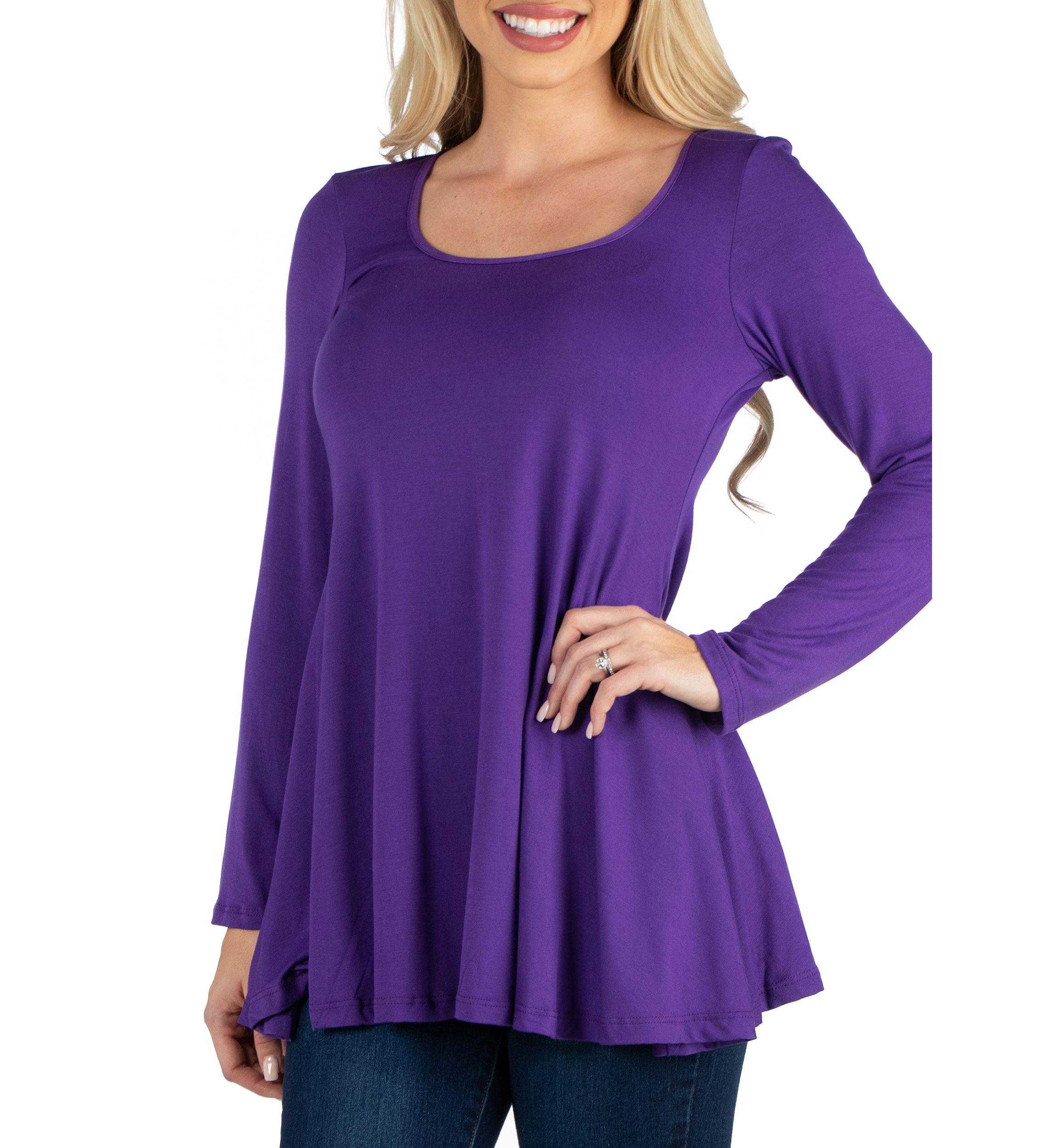 Long Sleeve Solid Color Swing Style Flared Tunic Top