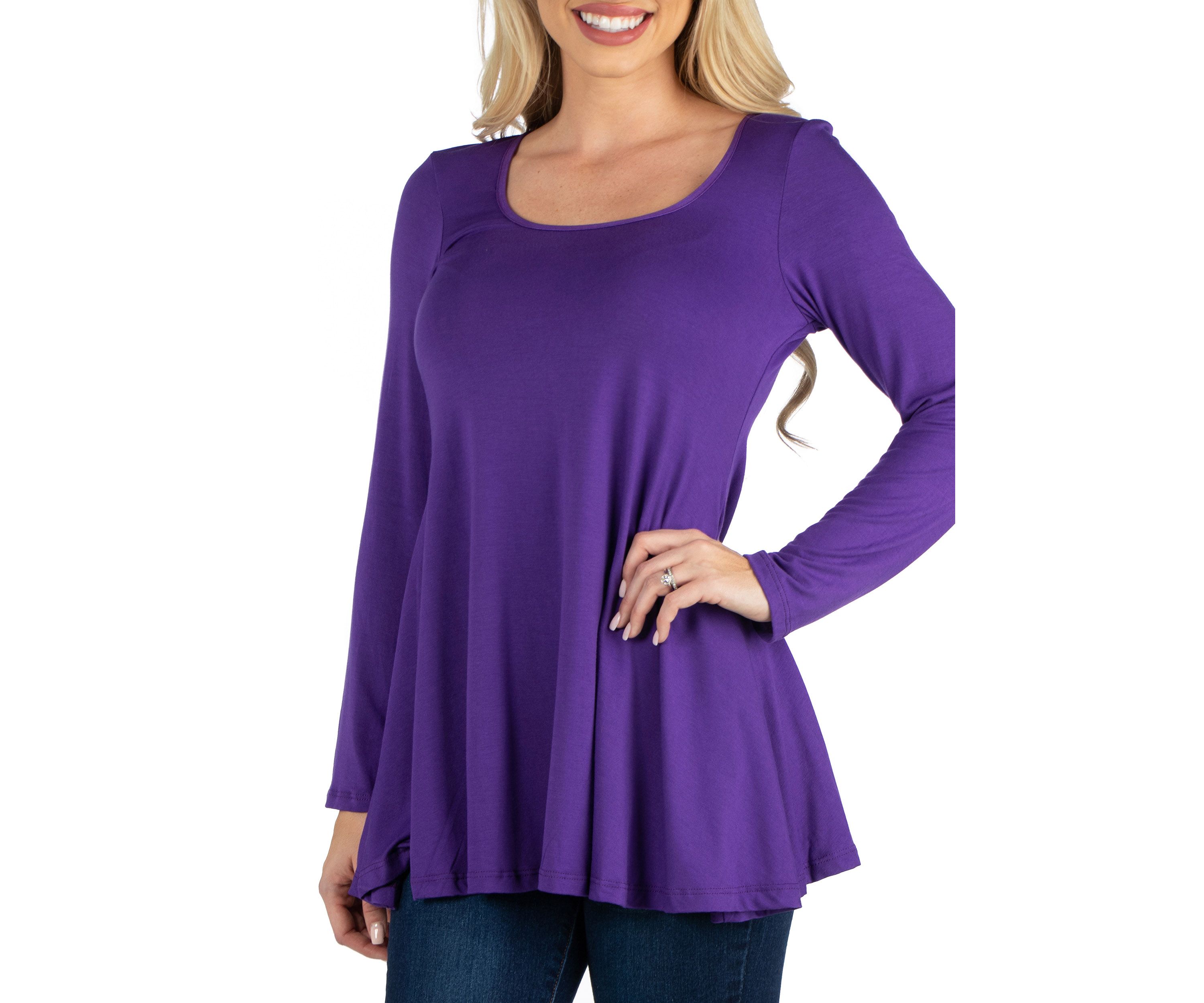 Long Sleeve Solid Color Swing Style Flared Tunic Top
