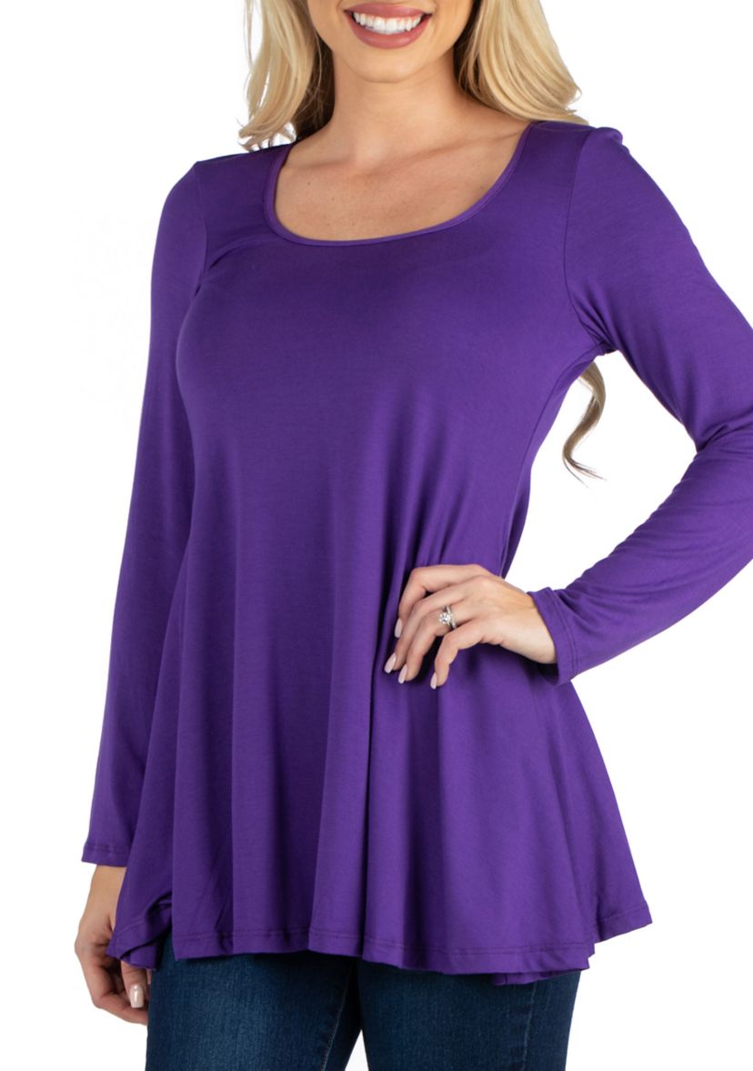 Long Sleeve Solid Color Swing Style Flared Tunic Top