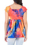 Womens Tie Dye Square Neck Pleated Tunic Top