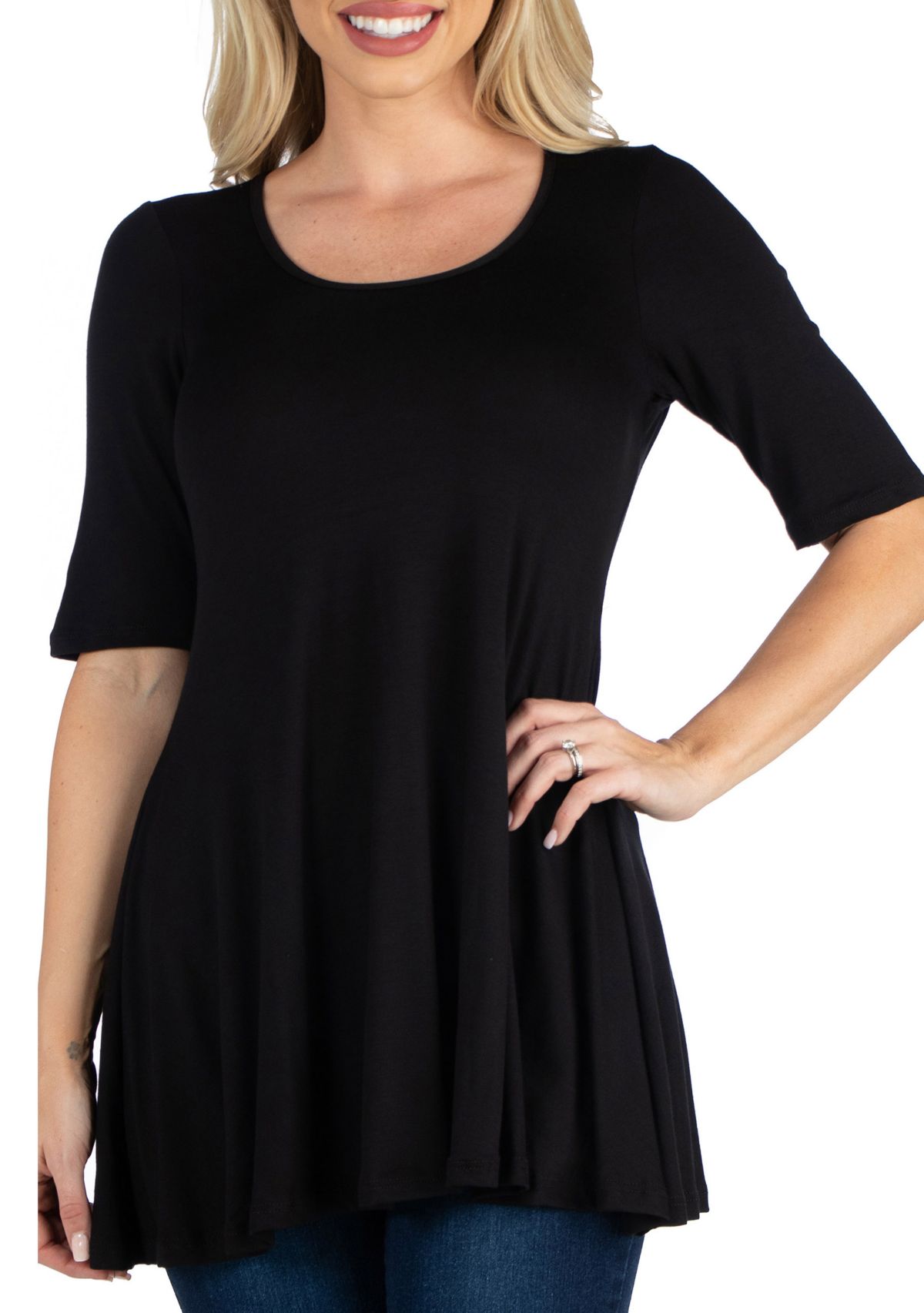 Womens Elbow Sleeve Swing Tunic Top