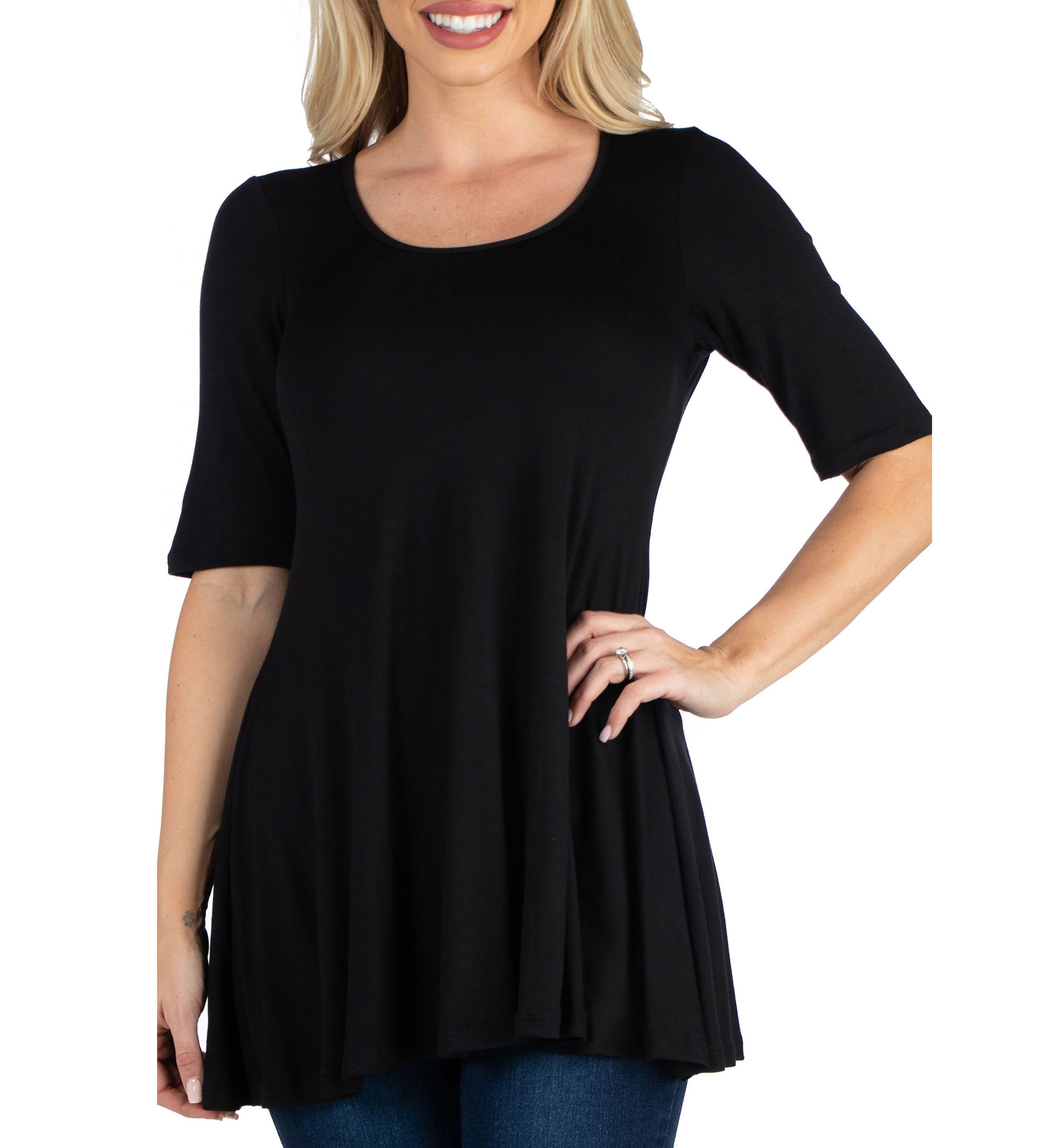 Womens Elbow Sleeve Swing Tunic Top