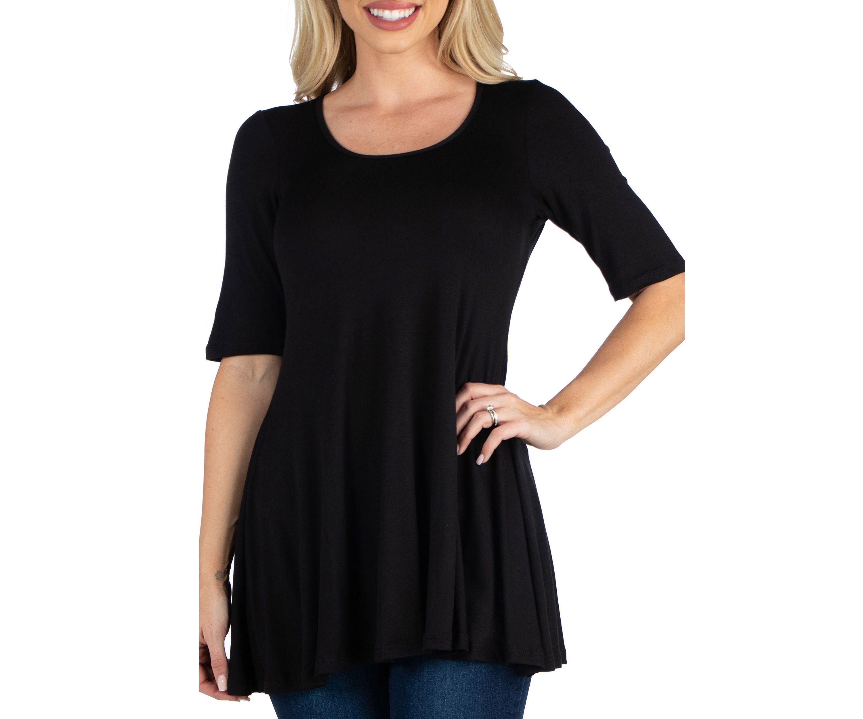 Womens Elbow Sleeve Swing Tunic Top