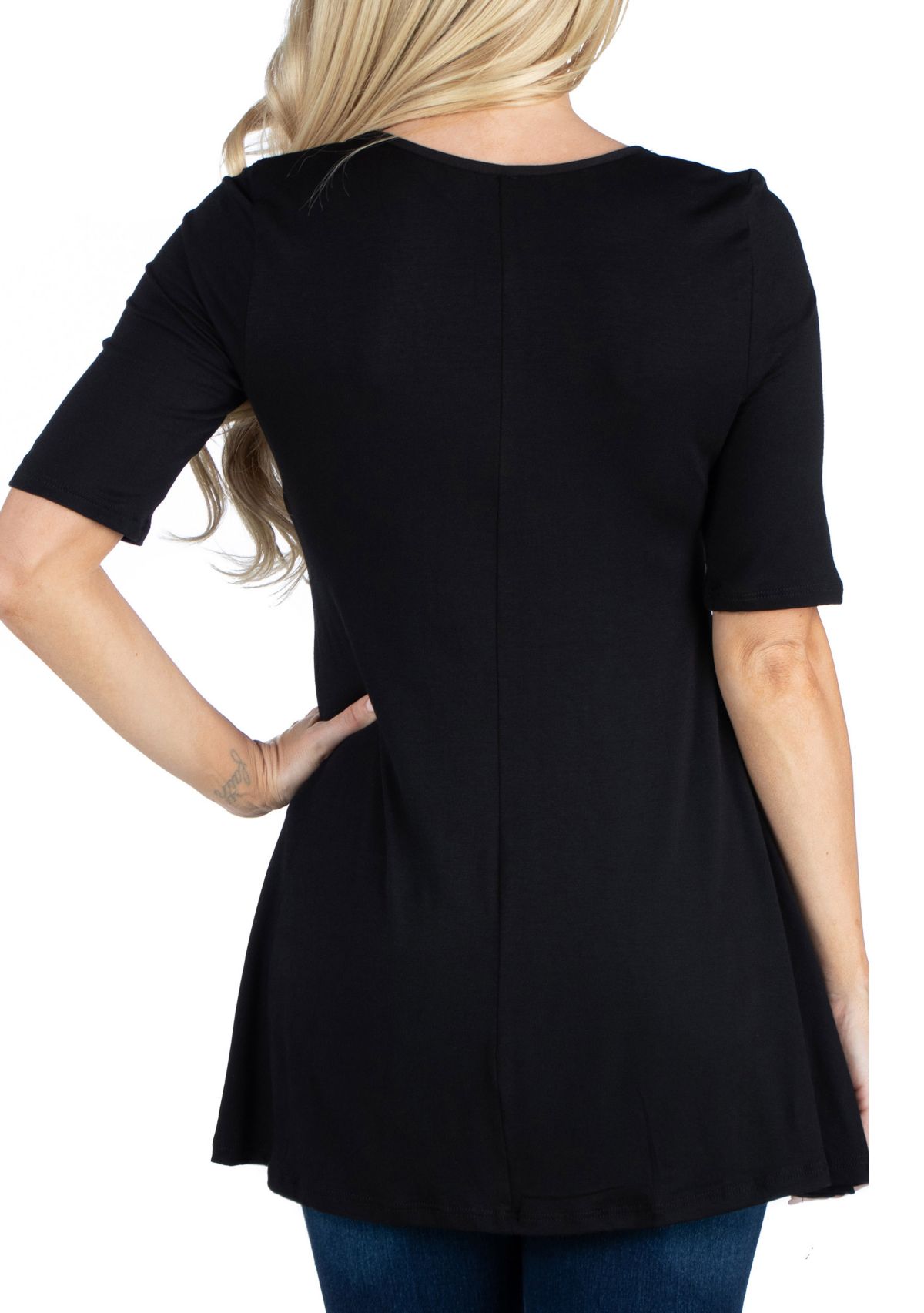 Womens Elbow Sleeve Swing Tunic Top