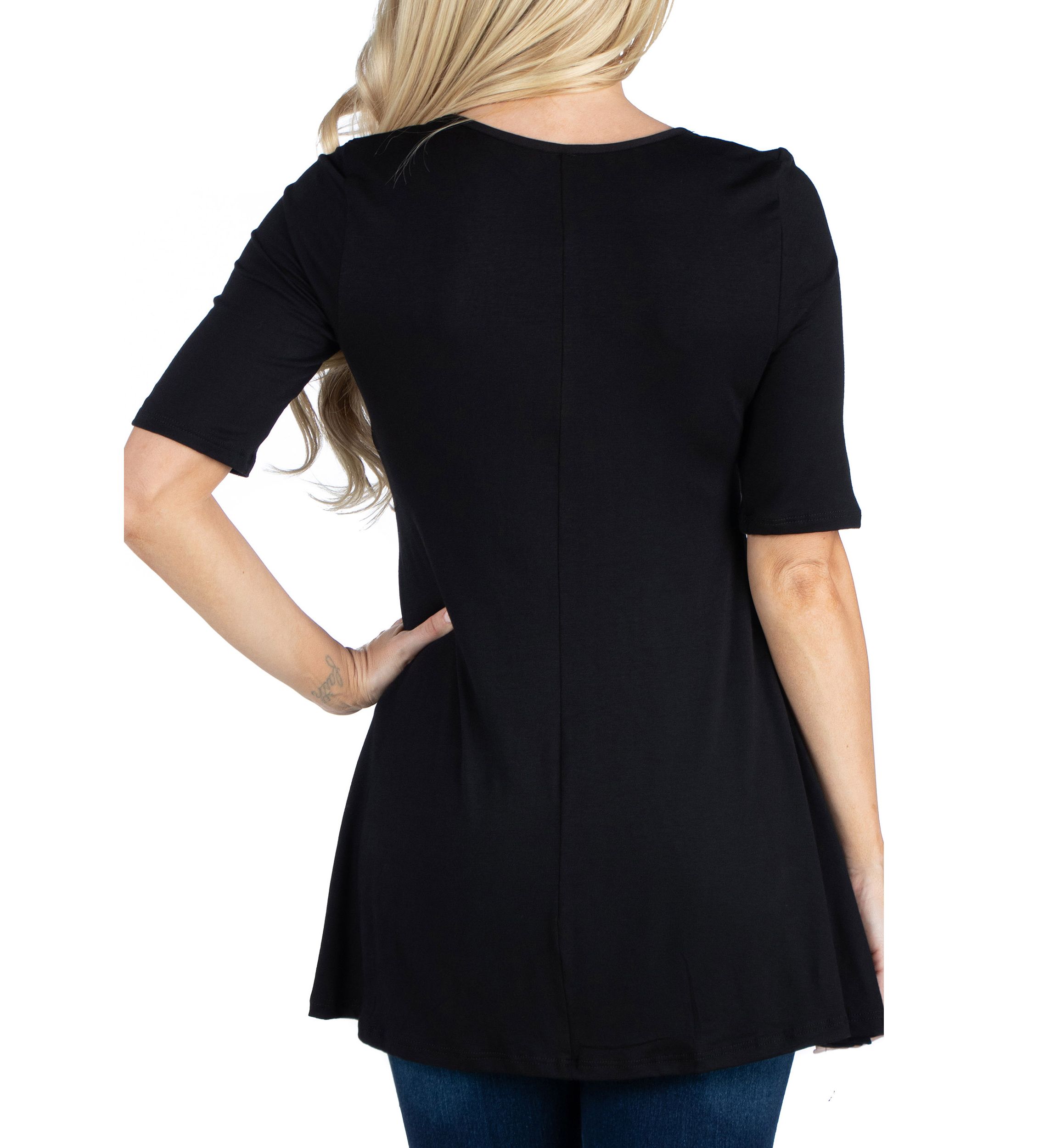 Womens Elbow Sleeve Swing Tunic Top