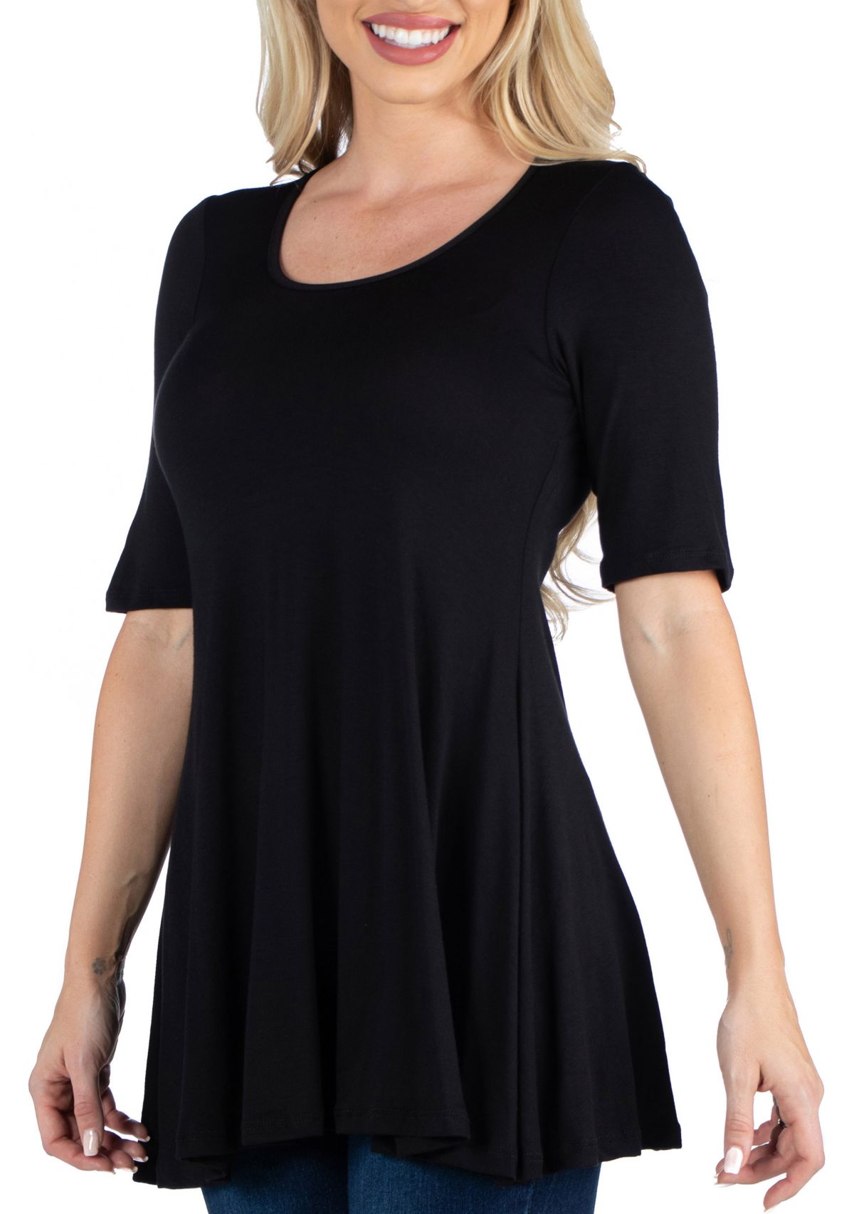 Womens Elbow Sleeve Swing Tunic Top