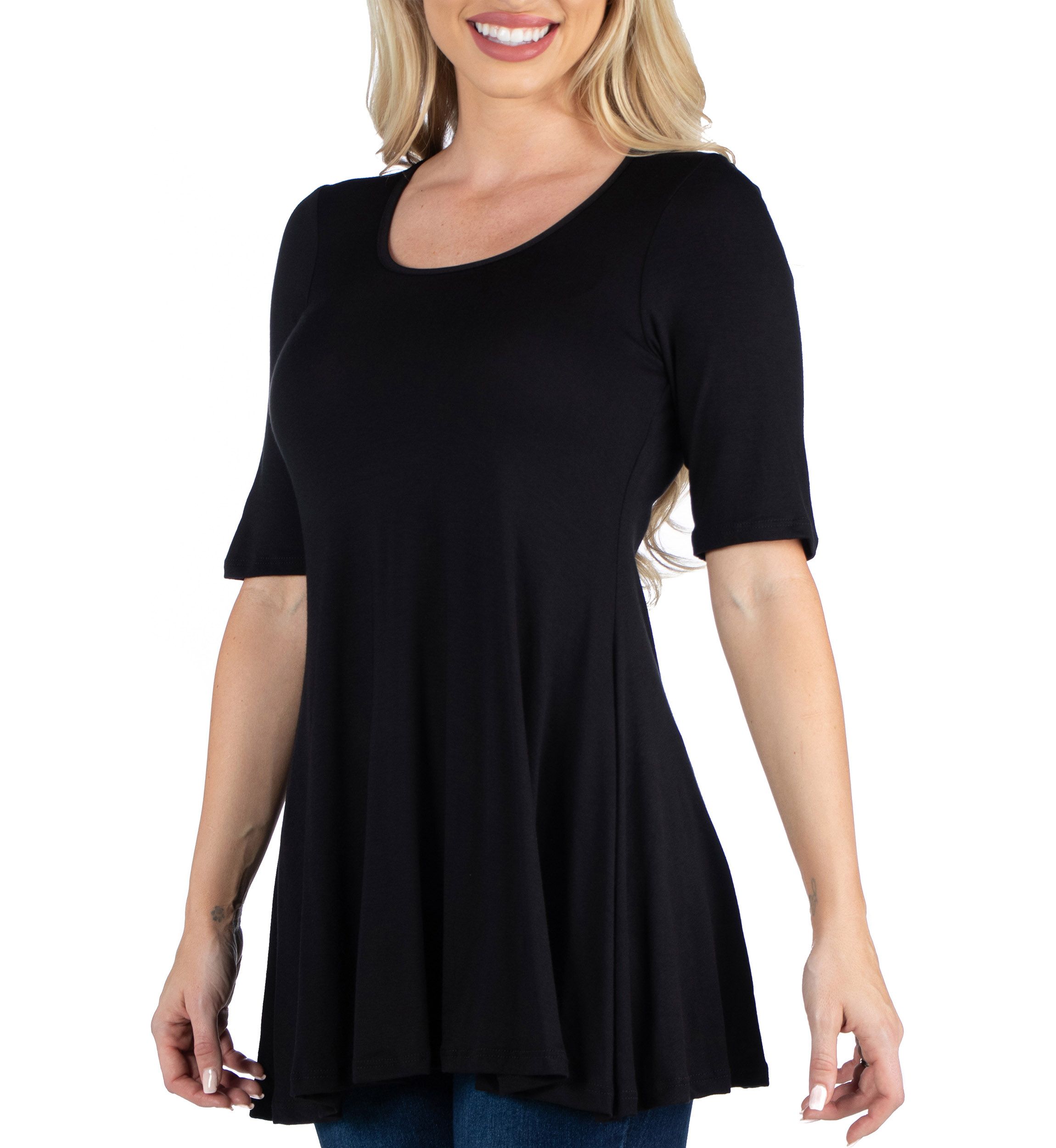 Womens Elbow Sleeve Swing Tunic Top