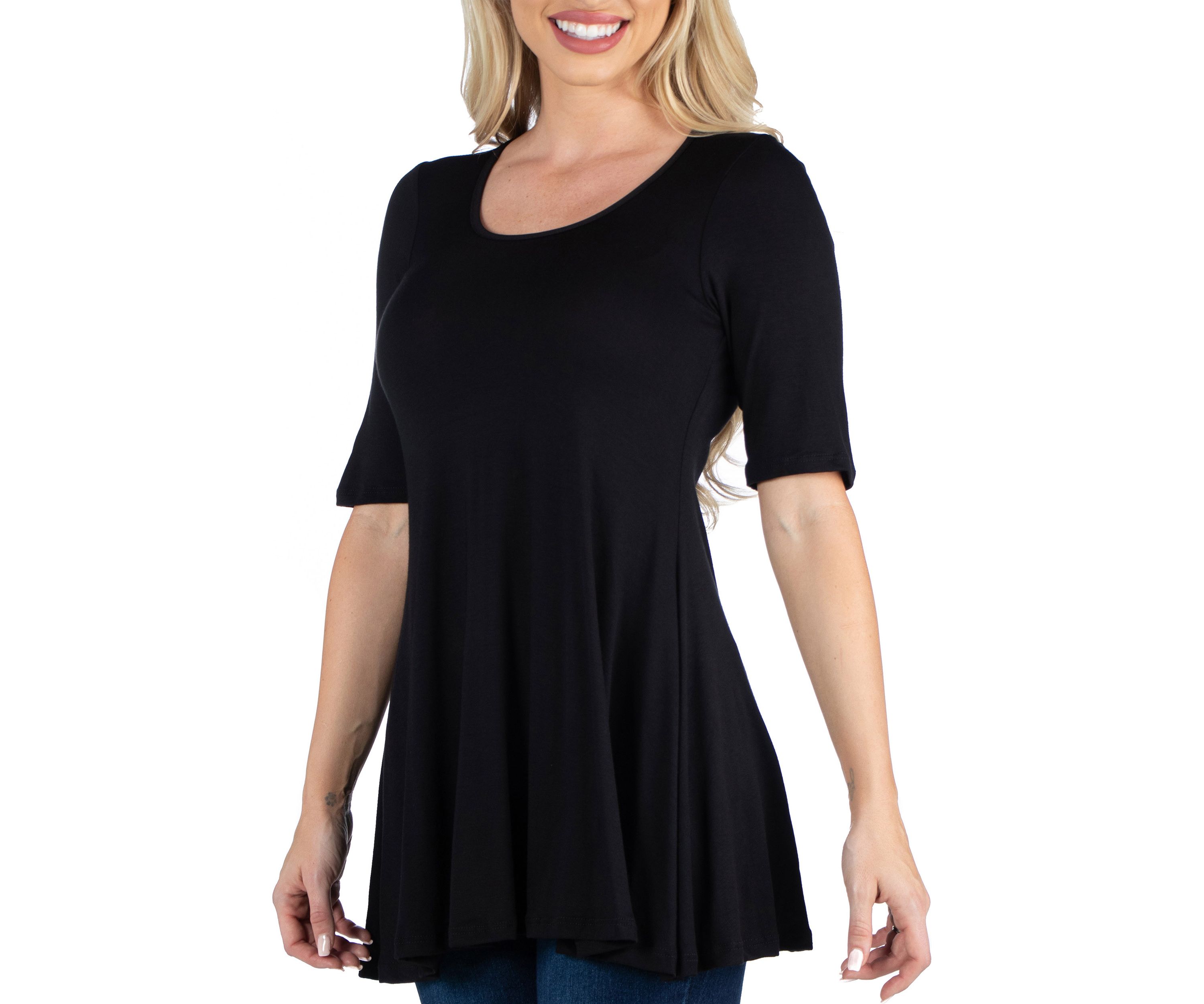 Womens Elbow Sleeve Swing Tunic Top