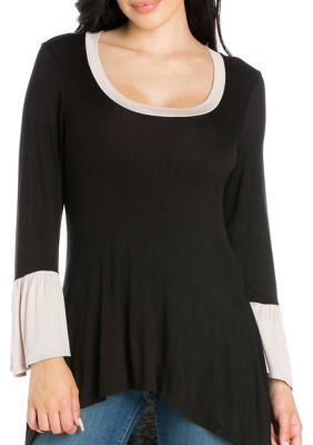 24seven Comfort Apparel Women's Bell Sleeve High Low Tunic Top