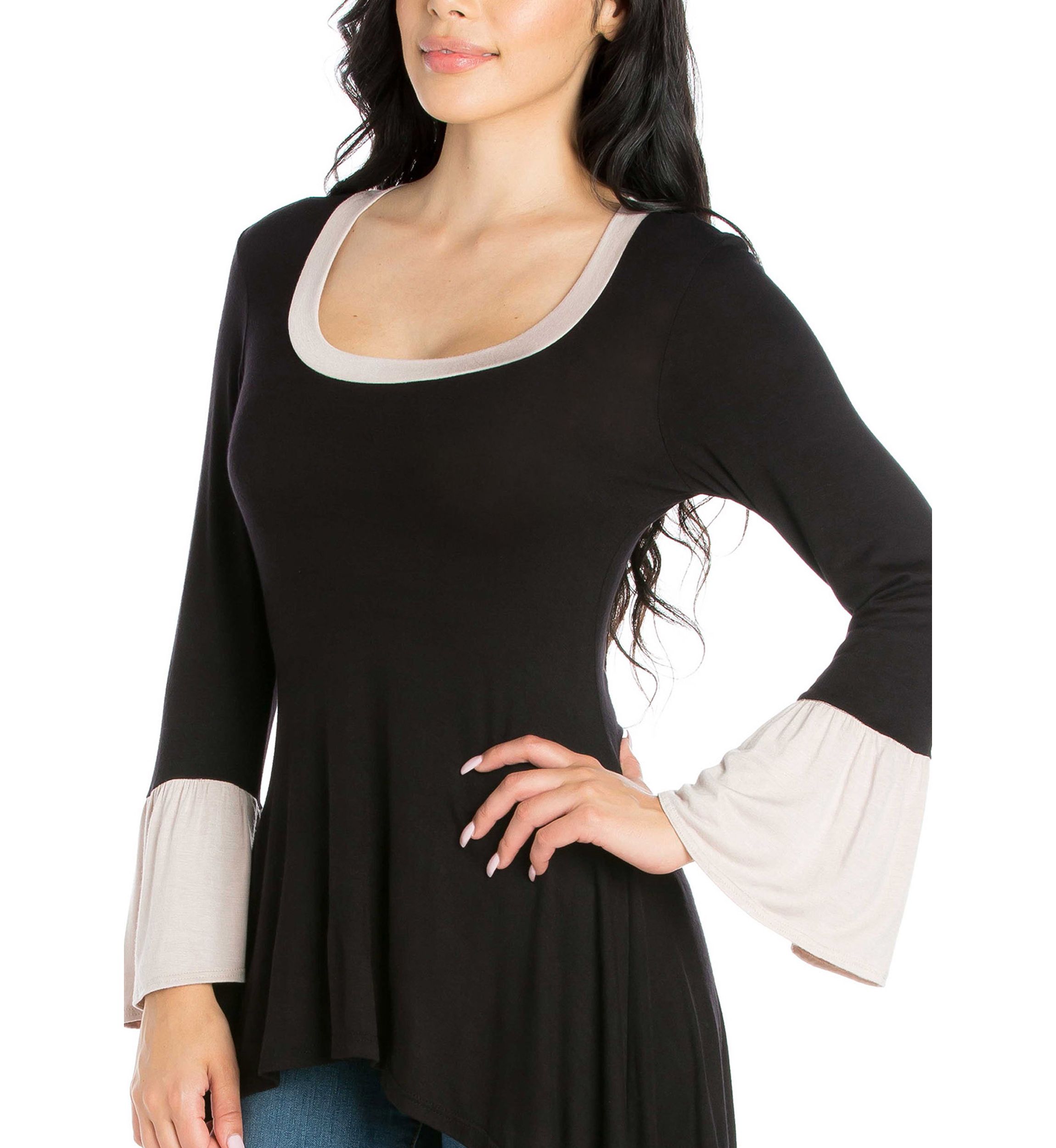 Womens Bell Sleeve High Low Tunic Top