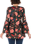 Womens Floral Print Bell Sleeve Tunic Top