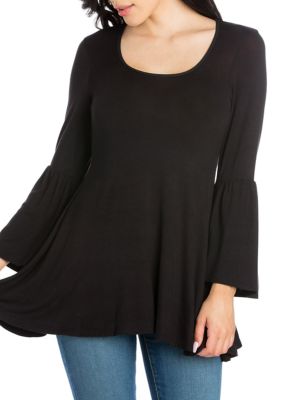 24seven Comfort Apparel Women's Long Bell Sleeve Flared Tunic Top