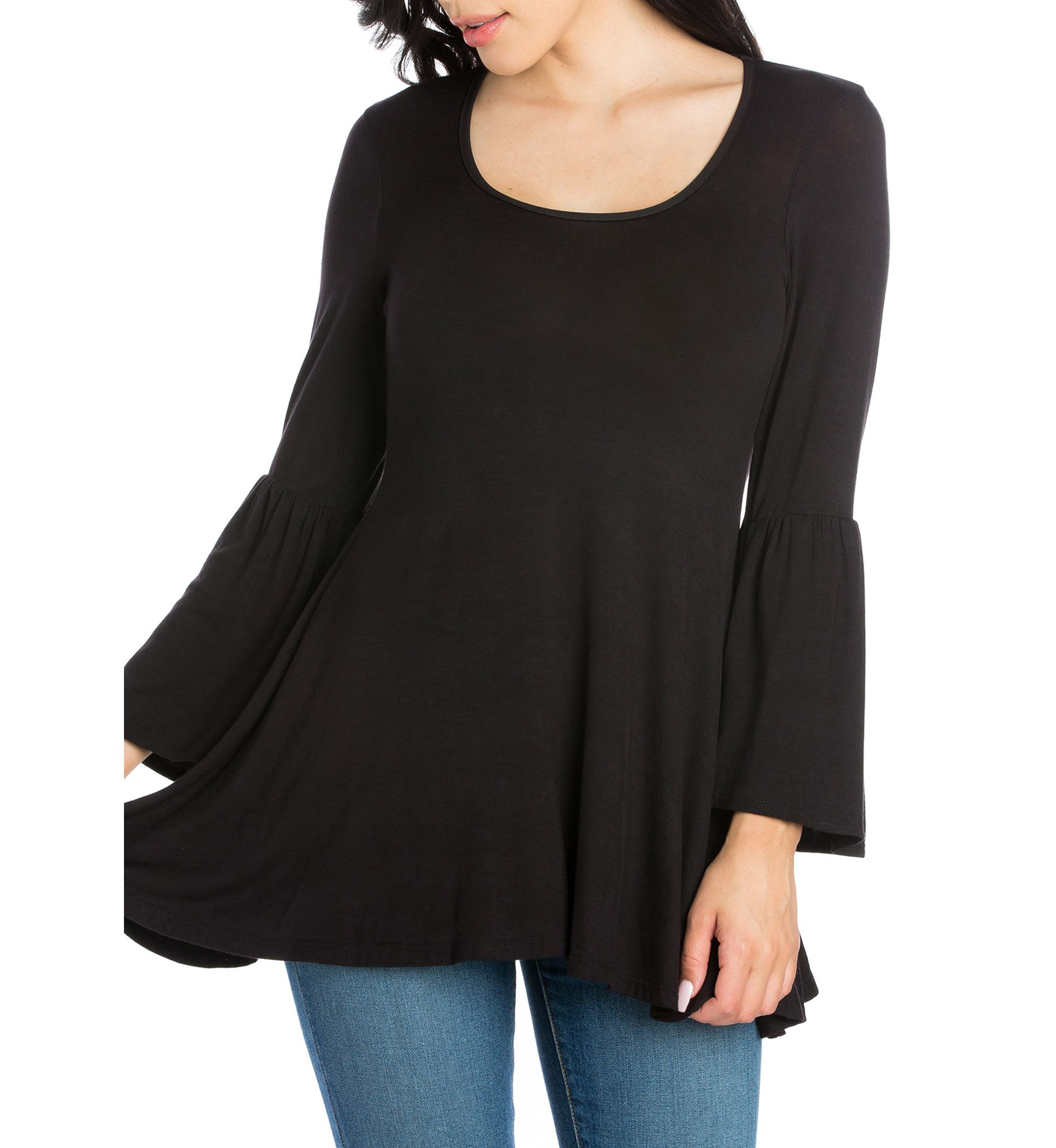 Womens Long Bell Sleeve Flared Tunic Top